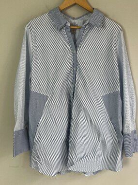 Chicos Striped Button Down Tunic Top 3 Blue White